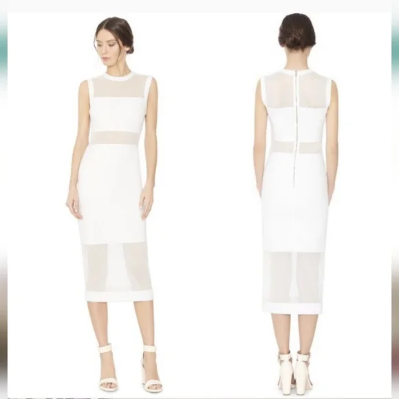 Alice + Olivia White Mesh Insert Dress Midi Sheath size 2 - Picture 1 of 10